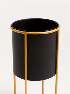 Interiors by Premier Contemporary Design Large Black And Gold Floor Standing Planter, Stylish And Functional Large Outdoor Pots