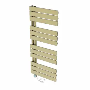 Rinse Bathrooms Prefilled Electric Heated Rail with Timer Designer Flat Panel Thermostatic Brushed Brass 1126x500mm