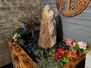 Sandstone Monolith Water Feature - Mains Powered - Natural Stone - L30 x W30 x H60 cm