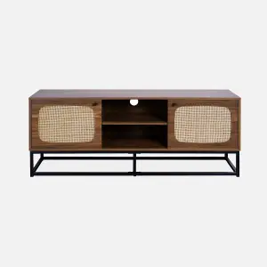 sweeek. Wood and rounded cane TV stand Retro Natural 140x40x55 cm