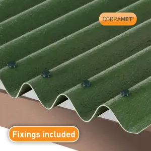 Corramet Green Plastic resin compound Corrugated roofing sheet (L)2m (W)950mm (T)2.5mm