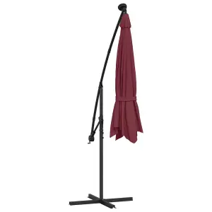 Berkfield Cantilever Umbrella with LED Lights and Steel Pole Wine Red