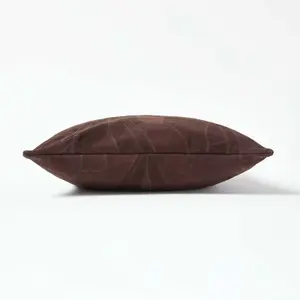 Homescapes Chocolate Brown Real Leather Suede Cushion with Feather Filling