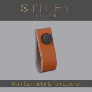 Tan Leather Handle With Knurling Fixing - Matt Gunmetal