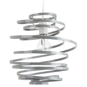 Contemporary Grey Gloss Metal Double Ribbon Spiral Swirl Ceiling Light Pendant