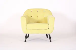 Yellow 1 Seater Retro Designer Accent Curved Fabric Linen Tub Chair Armchair Sofa - D Pro T Homeware