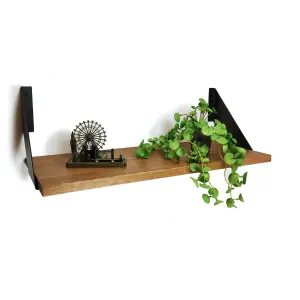 Solid Pine Rustical Shelf Medium Oak with Black FLAT Bracket 25x120cm