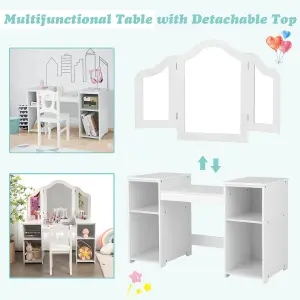 Costway 2-in-1 Kids Vanity Table & Chair Set Makeup Table Dressing Table Desk