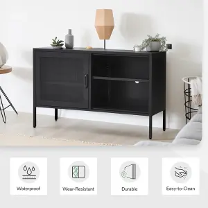 Black Freestanding Metal File Cabinet Tv Stand Side Cabinet with Open Shelves 119 x 76 cm