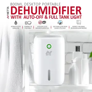 NETTA Portable Dehumidifier 800ml Mini Air Dehumidifier for Mould Moisture - White