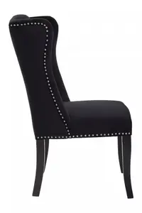 Interiors by Premier Black Buttoned Velvet Dining Chairs, Velvet Upholstered Chair with Wooden Legs, Accent Chair for Living Room