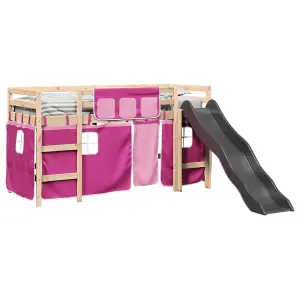 Berkfield Kids' Loft Bed with Curtains Pink 90x200 cm Solid Wood Pine