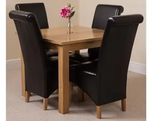 Oslo 90 x 90 cm Oak Small Dining Table and 4 Chairs Dining Set with Montana Black Leather Chairs