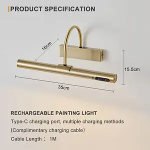 HARPER LIVING Picture light for Wall Antique Brass, Magnetic Battery-Operated Wall Lights