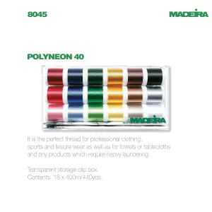 C/BOX POLYNEON N40 - Clear Box: Polyneon No.40: 18 x 400m: Spools - Madeira