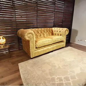 Chesterfield Original 2 Seater Sofa Settee Shimmer Gold Velvet Fabric In Classic Style