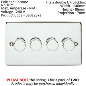 2 PACK 4 Gang 400W 2 Way Rotary Dimmer Switch CHROME Light Dimming Plate