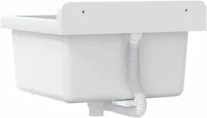 Wall-Mounted Sink Washbasin-White 40x40x24cm Resin, OutdoorIndoor Utility Basin with Overflow Hole, Easy Install