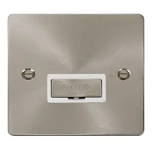 Flat Plate Satin / Brushed Chrome 13A Fused Ingot Connection Unit - White Trim - SE Home