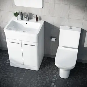 Nes Home Afern 600mm Floorstanding Vanity Basin Unit & Rimless Close Coupled Toilet White