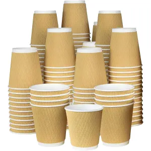 ECONX 8oz Takeaway Coffee Cups Disposable Ripple Insulated Brown Paper Coffee Cups For Hot and Cold Drinks (Pack of 50)