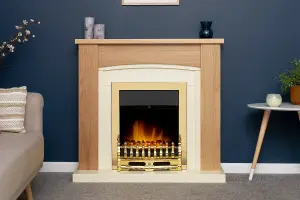 Adam Chilton Fireplace in Oak & Cream with Blenheim Electric Fire in Brass, 39 Inch