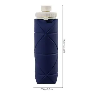 600ml Collapsible Silicone Water Bottle for Travel Gym Dark Blue