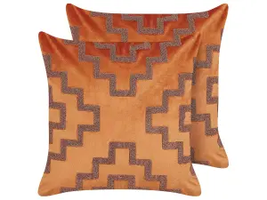 Set of 2 Cushions SERGIPE Velvet 45 x 45 cm Geometric Orange