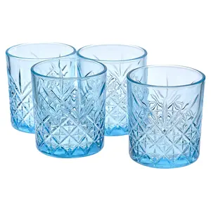 URBNLIVING 345ml 4 Pcs Whiskey Scotch Vodka Tumbler Blue Glassware Sets