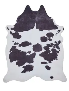 Cowhide Rug, Black White Abstract Rug, 2mm Thick Animal Print Luxurious Rug, Modern Rug for & Dining Room-130cm X 155cm