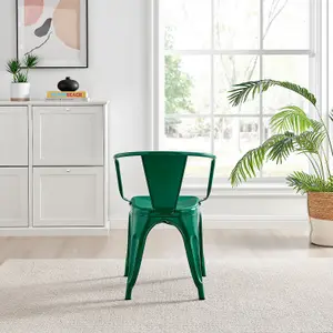 Furniturebox Set of 2 Green Colton Tolix Style Stackable Industrial Metal Dining Chair with Arms