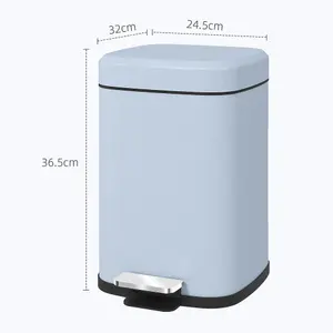 HOMCOM 12L Kitchen Pedal Bin, Metal Rubbish Bin with Soft-close Lid, Light Blue