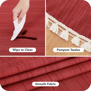 Deconovo Wipe Clean Faux Linen Water Resistant Round Table Cloth With Tassel Table Cover for Dining 140cm (55in) Red