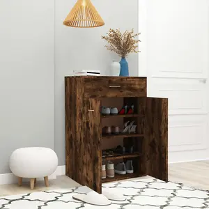 Berkfield Shoe Cabinet Smoked Oak 60x35x84 cm Engineered Wood