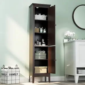 Costway 5-Tier Bathroom Tall Cabinet Slim Freestanding Storage Organizer Cupboard 2 Door