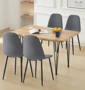 Hallowood Furniture Cullompton Large Dining Table (1.2m) with 4 Dark Grey Fabric Chairs