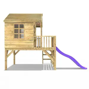 Rebo 5FT x 5FT Childrens Wooden Garden Playhouse on Deck + 6ft Slide- Nightingale Purple