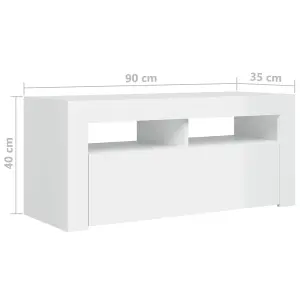 vidaXL TV Cabinet with LED Lights High Gloss White 90x35x40 cm