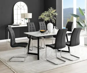 Furniturebox UK Carson White Marble Effect Dining Table & 6 Black Murano Chairs