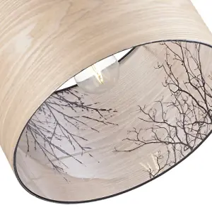 Eco Friendly Bamboo Wood Effect Lampshade with Black Woodland Trees Inner Lining