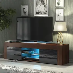 Loom TV Unit 130cm Walnut & Black with High Gloss Doors and LED Lighting - Creative Furniture