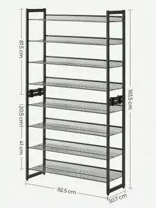 SONGMICS  Shoe Rack, 8-Tier Stackable Shoe Storage Shelf, Metal Shoe Organiser With Adjustable Flat Or Angled Shelves