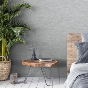 Grandeco Telma Slubbed Fabric Hessian Textured Luxury Wallpaper Light Grey