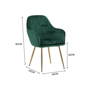 Set of 4 Green Frosted Velvet Upholstered Dining Chairs Kitchen Chair Set Armchair with Metal Legs