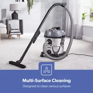 Geepas 20L Wet & Dry Drum Vacuum Cleaner, 1400W Motor 19kpa Powerful Suction