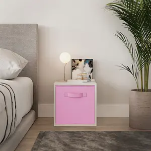 URBNLIVING 30cm Height White Wooden Shelves Cubes Storage Units With Light Pink Drawer Insert