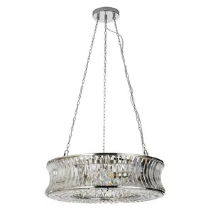 Luminosa Vittoria Pendant Ceiling Light Bright Nickel Plate, Crystal And Clear Glass