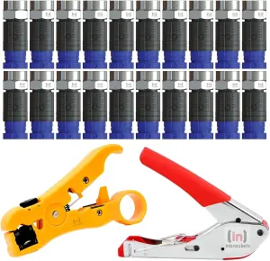 Compression Tool Coaxial cable Stripper Crimper 20 Connectors ct100 RG6 wf100