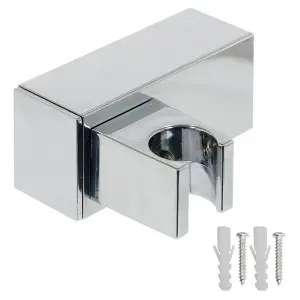 SPARES2GO Shower Head Wall Clamp Adjustable Square Angled Chrome Bracket Handset Holder