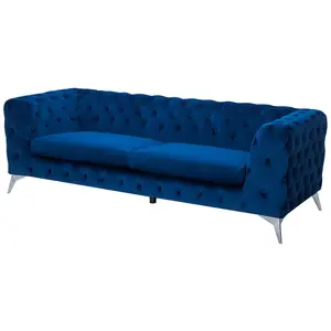 3 Seater Velvet Fabric Sofa Cobalt Blue SOTRA